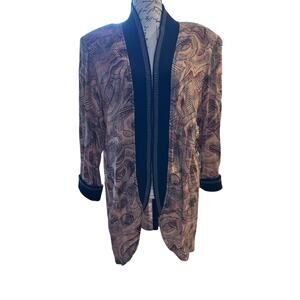 Vintage Melrose Abstract Print Retro Open Front Statement Power Blazer Size 8